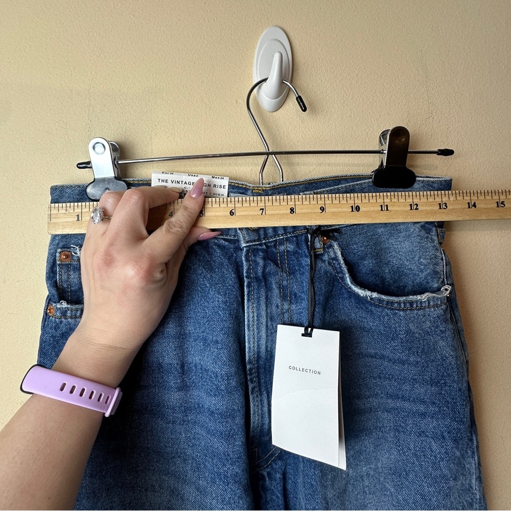 ZARA NWT VINTAGE HIGH RISE STRAIGHT JEANS FUR CUFF HEM ANKLE CROP WOMENS SIZE 2 - Picture 13 of 16
